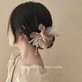 Dead leaf butterfly chiffon flower bead hairpin elegant tassel u-shaped hairpin new chinoiserieclassy hairpin fairy