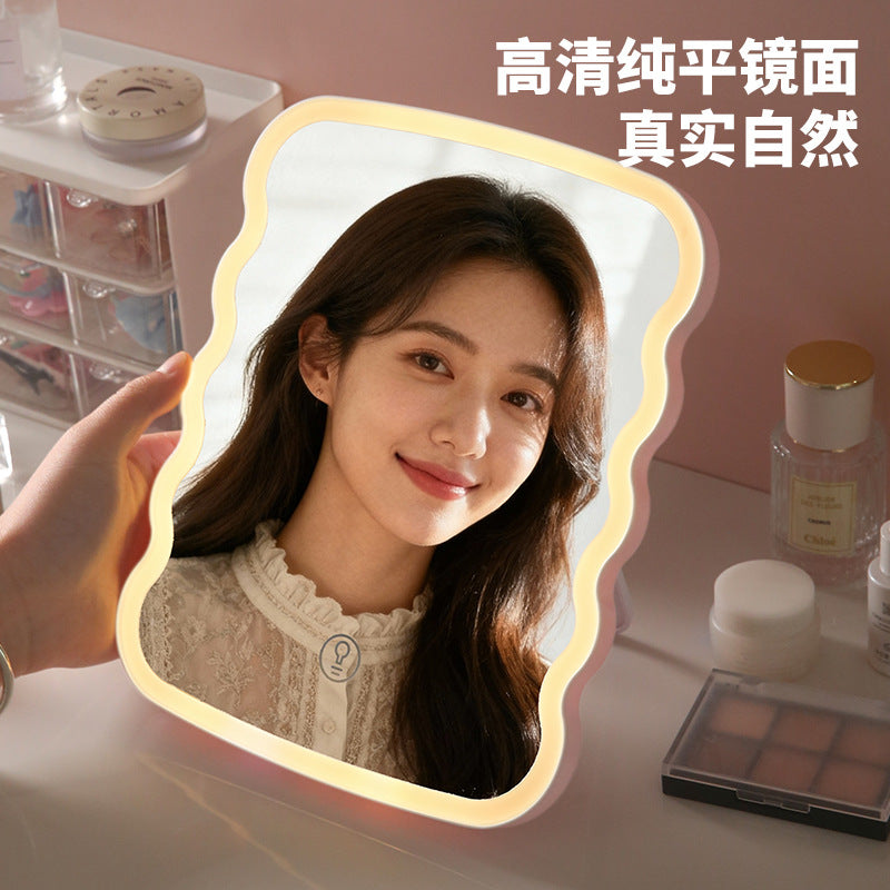 Led makeup mirror - rechargeable, foldable, portable, with light and storage - perfect for home, dorm, and desk use