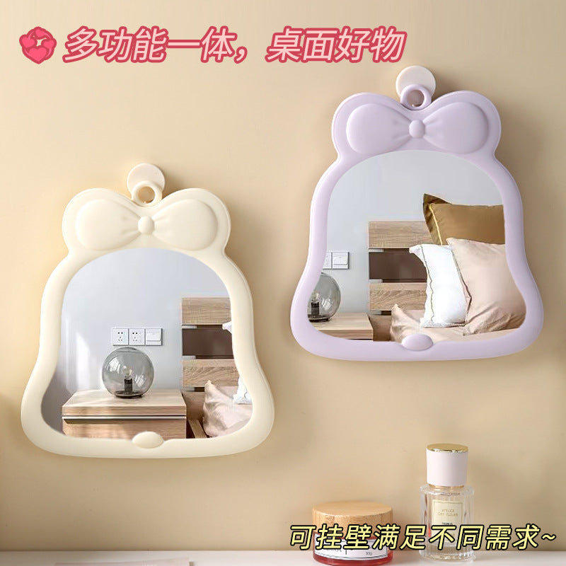 Bowknot plastic desktop makeup mirror - home beauty touch-up mirror - cute glass storage folding mirror