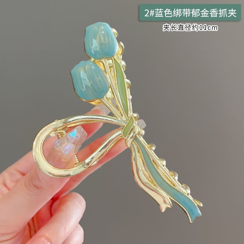 2024 new arrival super fairy tulip hair clip, metal gripper on the back of the head, women's summer large classy shark clip