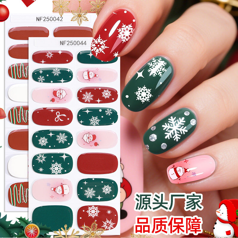 european and american christmas semi-cured gel nail stickers waterproof cartoon kids cute 3d manicure stickers personalized