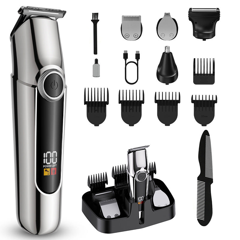 new arrival multifunctional five-in-one electric hairdresser digital display waterproof oil head engraving electric clipper suit