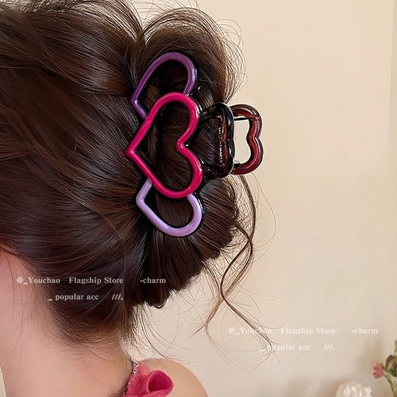 Korean style elegant hollow heart hair clip for women, 2025 new arrival, large claw clip for thick hair, ponytail holder, back of head hair styling tool
