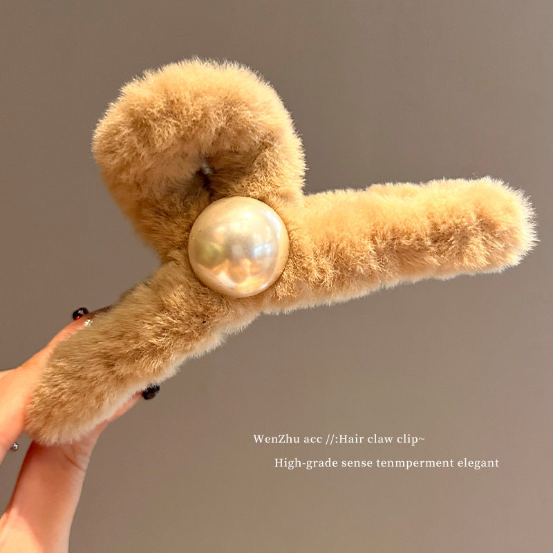Fall and winterstuffed pearl hair clip for women, large size, back of the head clip, popularclassy shark clip, hairpin headwear