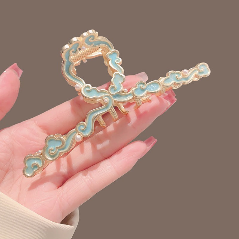 Ancient style blue auspicious cloud large clip new chinoiserie women's hair accessories clip cheongsam back of head hair clip large shark clip