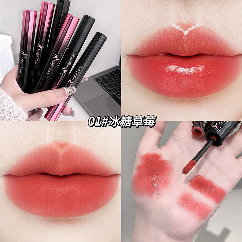 Gege bear ice glaze double-ended lip glaze mirror water-glossy transparent lip oil matte matte whitening lipstick