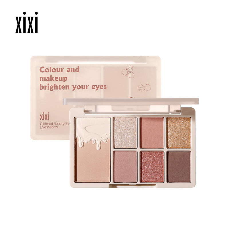 Makeup xixi soft glow and radiant eyes seven-color eye shadow palette waterproof pearlescent fine shimmer daily light makeup earthy eye shadow
