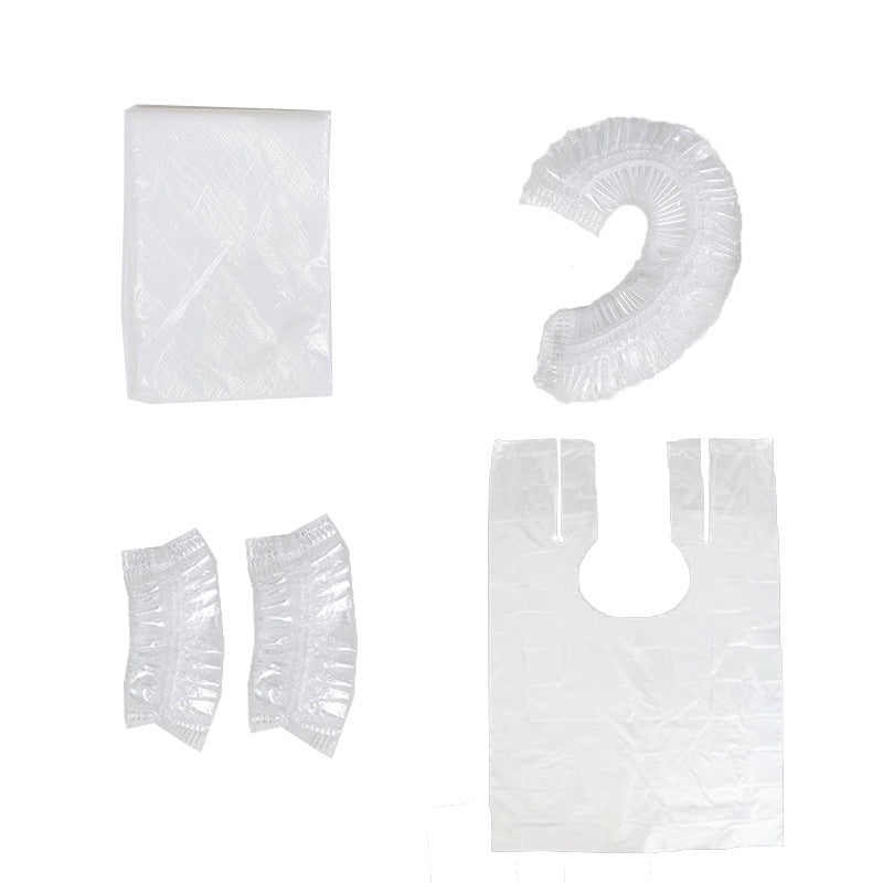 Disposable hair dyeing tools four-piece set, shawl, gloves, elastic ear muffs, shower cap, hairdressing hair dyeing suit tools