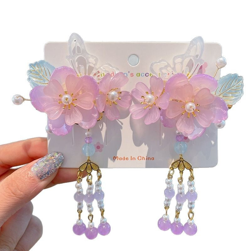 Ancient style hair accessories kidshan dynasty headwear girl ribbon hairpin chinese style costume little girl tassel step shake hairpin