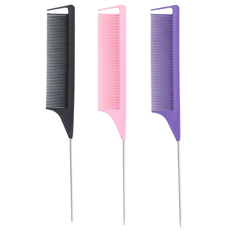 Colorful steel needle tip tail comb 3-piece set hair dyeing comb hairdressing comb hair picking comb hair sectioning rat tail comb