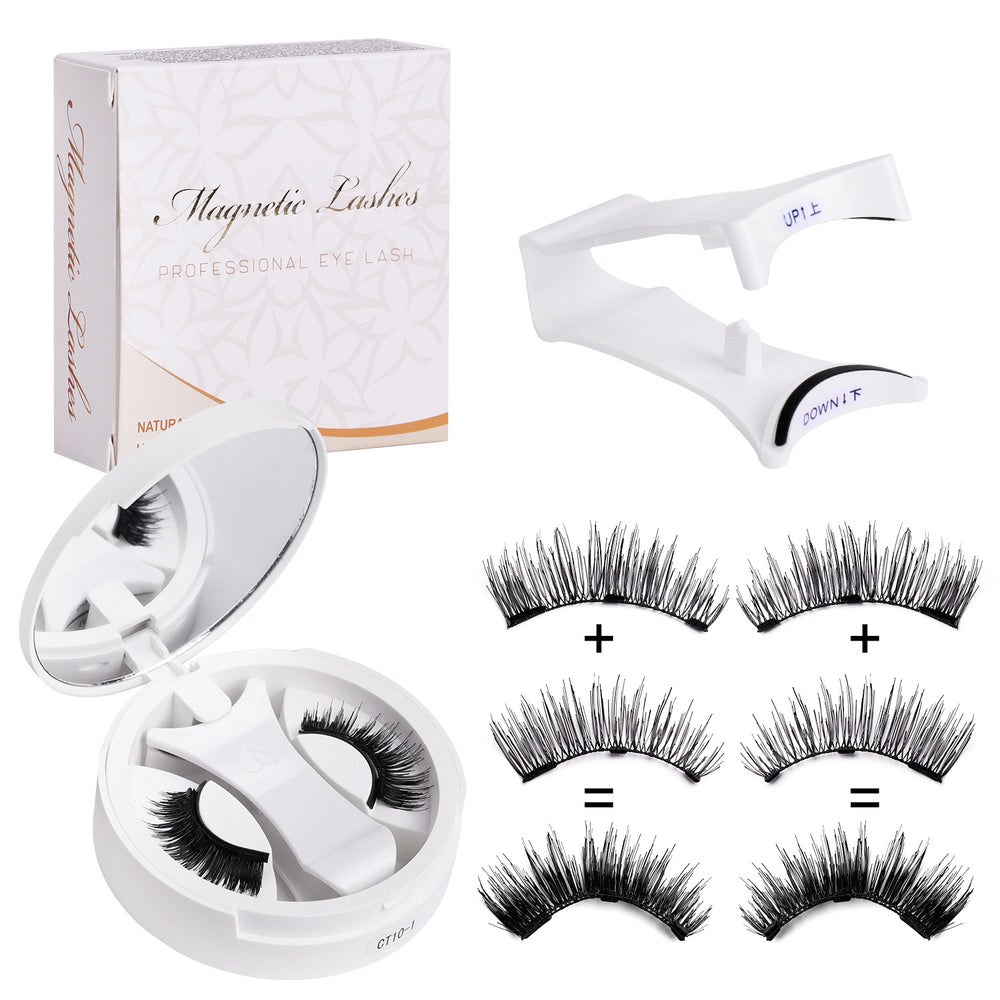 Pingdu magnetic false eyelashes all-in-one box cross-border fashion thick 2 pairs black stem eyelash curler set factory wholesale