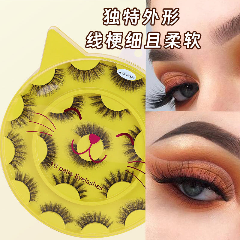 European and american fluffy false eyelashes, thick 3dstereo soft layered hard stem eyelashes, one whole strip, wholesale