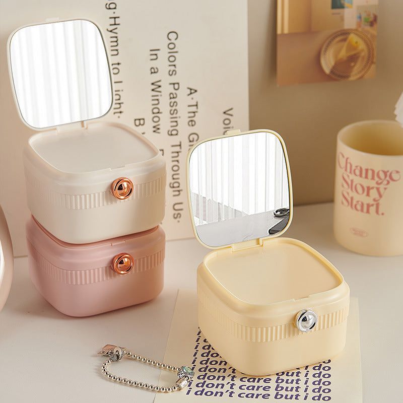 Dopamine jewelry storage makeup mirror plastic home multifunctional dustproof jewelry box desktop mirror