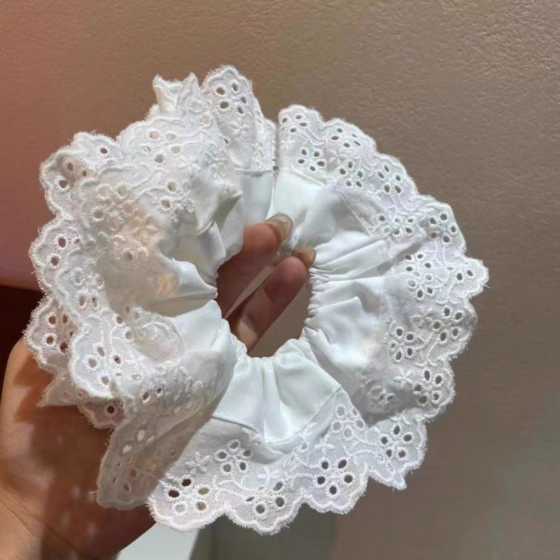 Double-layer large lace scrunchie - french romantic hollow-out hair tie - lolita style hair accessory for women
