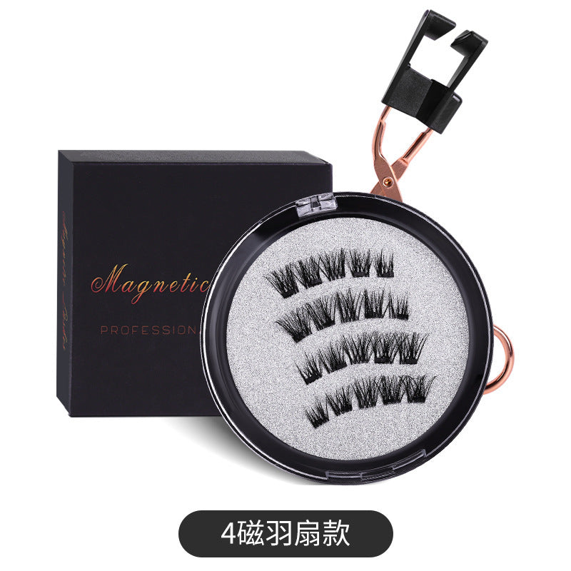 Magnetic false eyelashes 1 pair set with applicator - 3d volume, hard band, reusable, glue-free magnetic lashes
