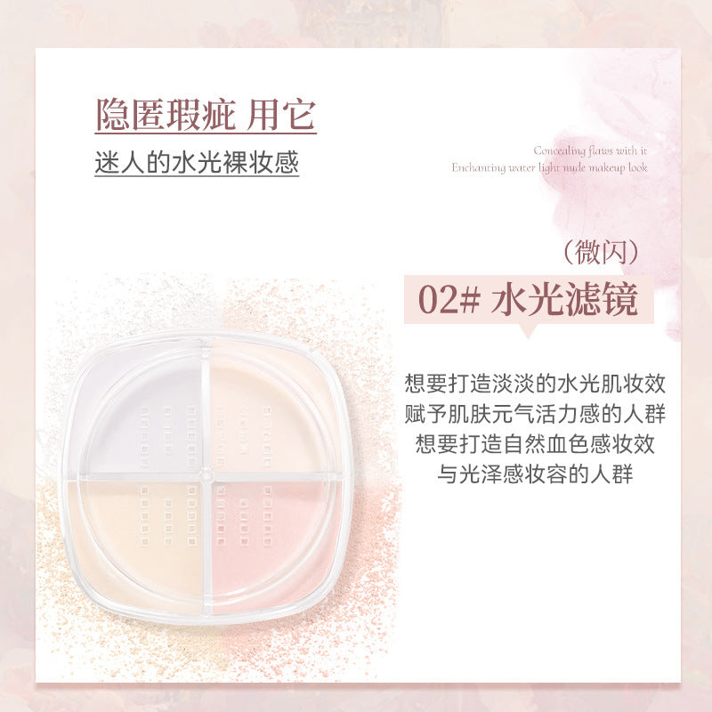 Novo soft focus iridescent quad loose powder - setting, oil control, concealing, long-lasting, waterproof, non-caking, natural finish