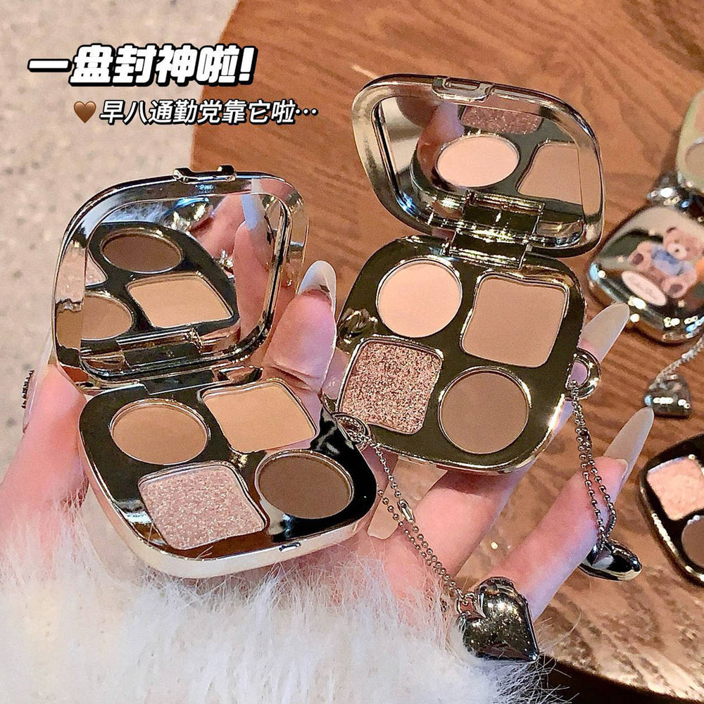 Kakashow light & shadow bear eyeshadow palette - 4 colors: shimmer, fine glitter, matte, waterproof, everyday earth tones