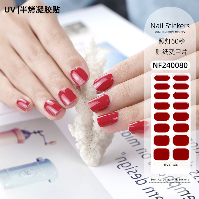 Zhengxiang factory custom gel nail stickers solid color uv light nail polish gel japanese and korean semi-cured nail stickers wholesale