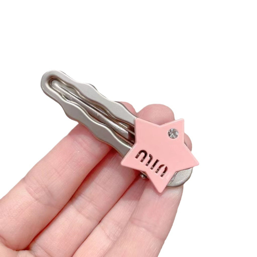 Classy silver gray letter hairpin popular five-pointed star duckbill edge clip fashion bangs clip small hairpin broken hairpin
