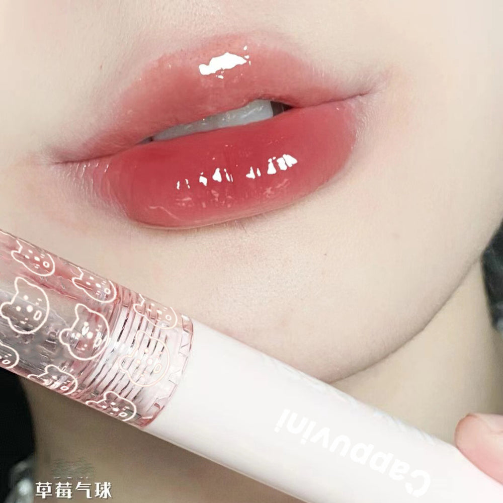 Kapavini bubble bear lip glaze for women mirror water glossy pouty lips moisturizing glass lip whitening lipstick