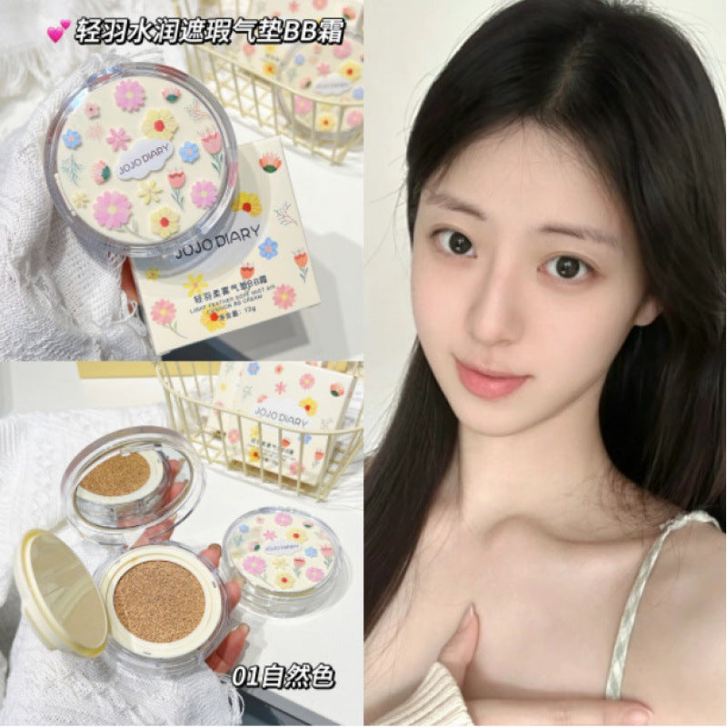 Jiujiu diary light feather soft mist cushion bb cream moisturizing concealer brightening skin color waterproof no makeup no powder