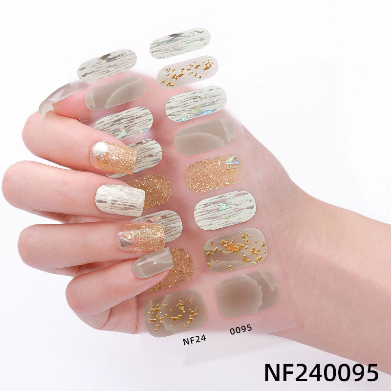 Zhengxiang factory customized gel nail art stickers ins cross-border uv second generation semi-baked semi-cured nail stickers amazon
