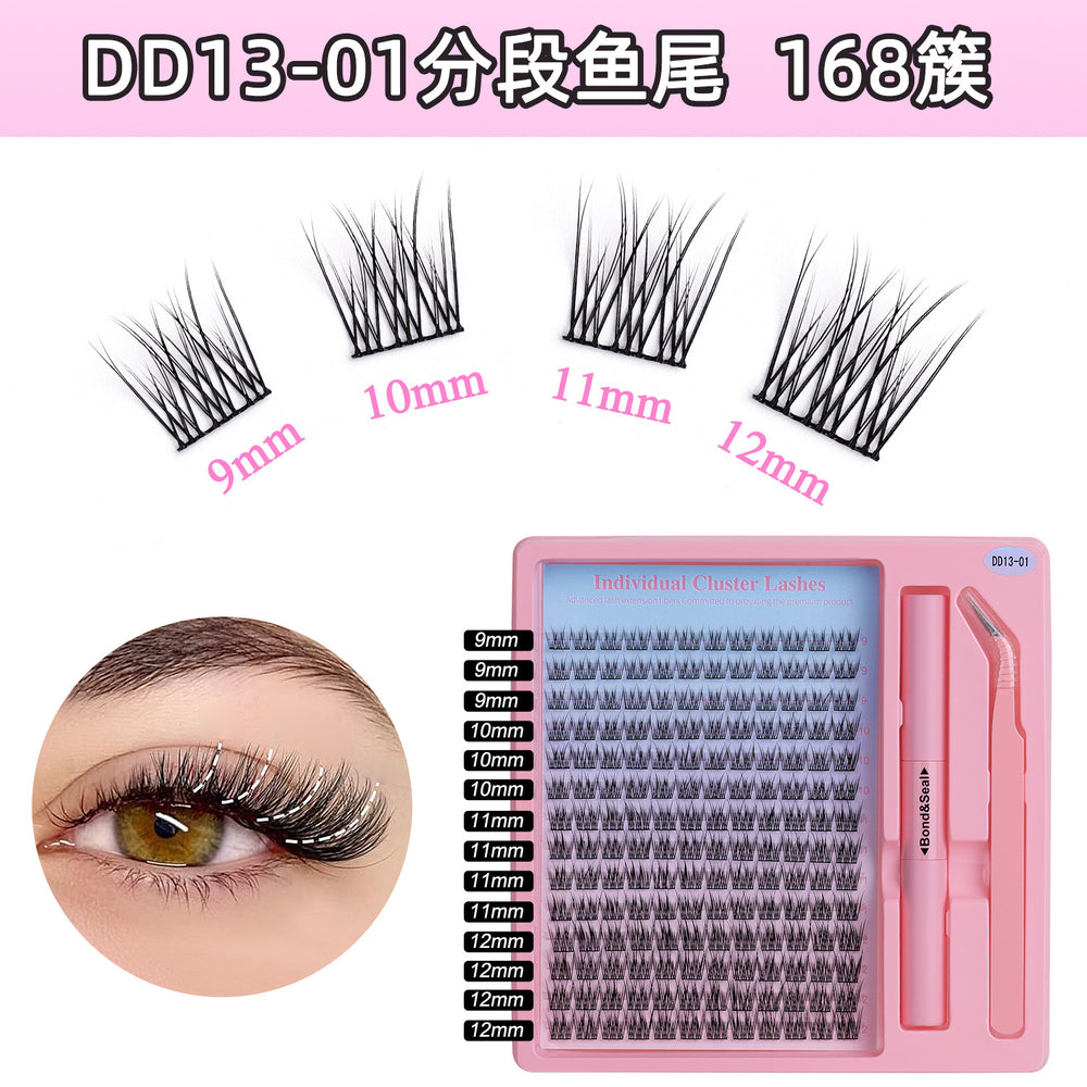 popular european and american false eyelashes diy segmented eyelashes single cluster glue style chemical fiber thick cluster eyelashes set