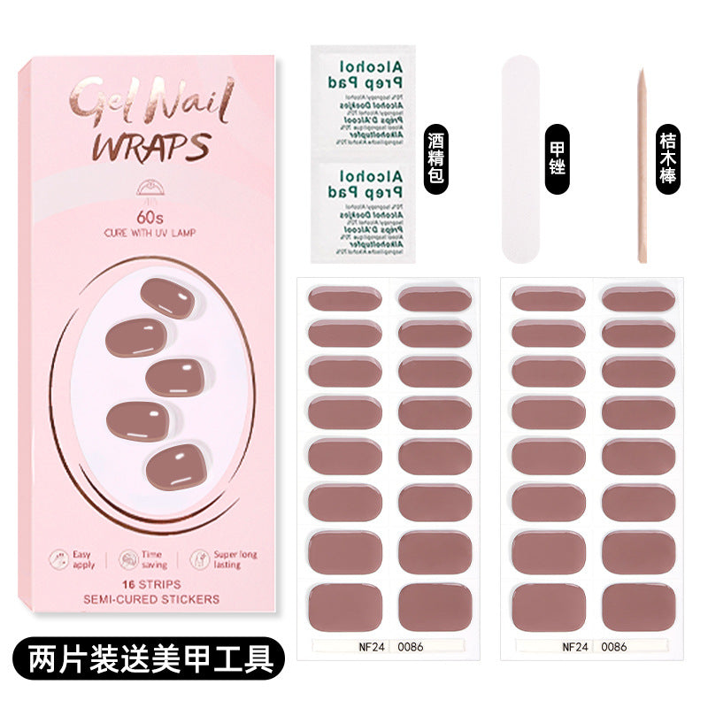 Zhengxiang custom gel nail stickers solid color 32 fingers two-piece set korean uv light semi-cured nail stickers waterproof