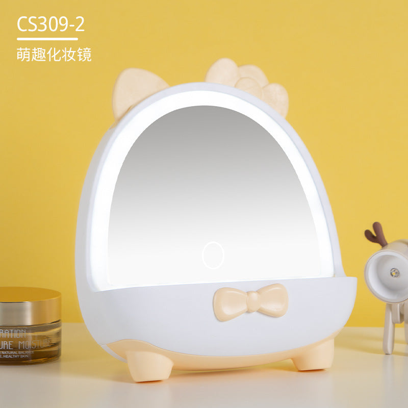 Cute makeup mirror portable mirror led rechargeable makeup mirror with light plastic storage home desktop home mirror