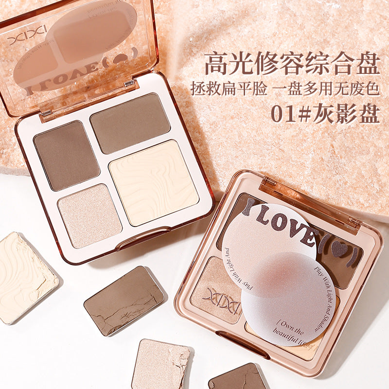 Makeup xixi depicts four-color contouring powder palette, stereo brightening shadow, high-gloss contouring all-in-one comprehensive palette