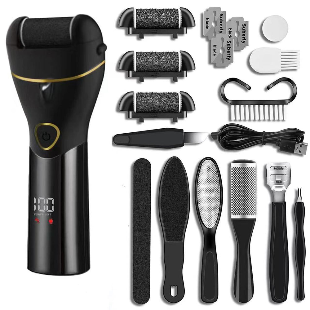 Electric foot file - fully washable, removes dead skin & calluses, pedicure gadget, wet & dry use, digital display, two-speed foot file