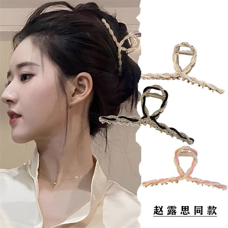 Classy pearl twist hairpin for women summer back of head gripper colorful drip glaze clip large stylish headwear