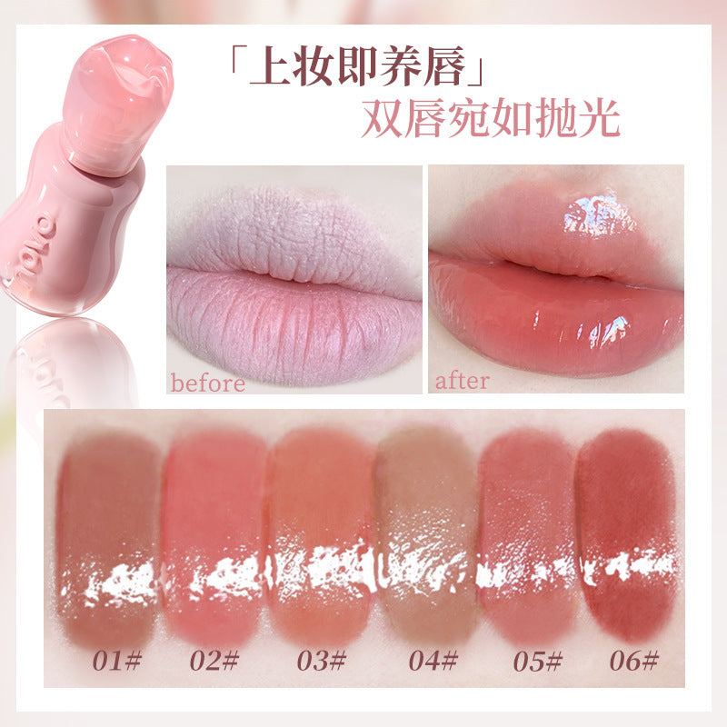 Makeup novo crystal clear diffuse water glossy lip glaze mirror pouty lips not easy to fade white affordable lipstick lip gloss