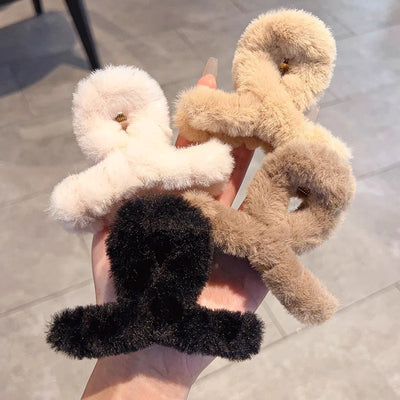 Fall and winternew arrival gentle color imitation rabbit fur stuffed medium size gripper casualpure color coffee colorelegant half-grip hair clip