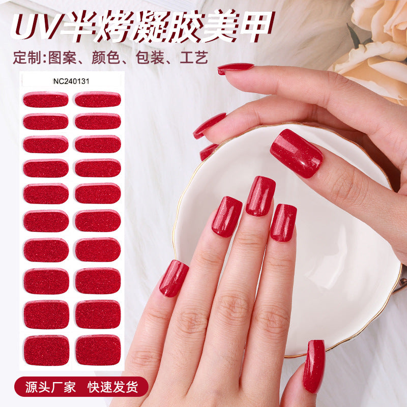 Zhengxiang personalized semi-cured semi-baked gel manicure stickers pure color onion powder korean uv second generation gel nail stickers
