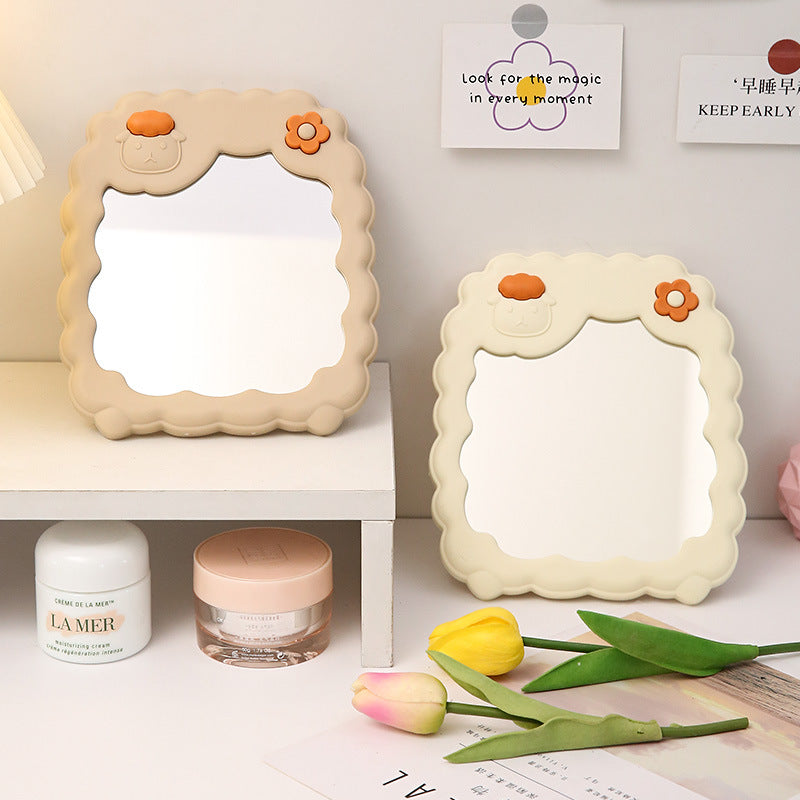 Cosmetic mirror plastic hd student dormitory storage mirror for home home cute flower mirror casual desktop mirror