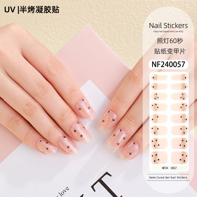 Zhengxiang custom gel nail art stickers french bronzing uv phototherapy semi-cured nail stickers ice transparent nail art stickers wholesale