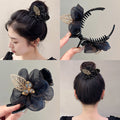 Bun head gripper headwear classy hair clip for women summercasualelegant flower mesh back of head hair clip