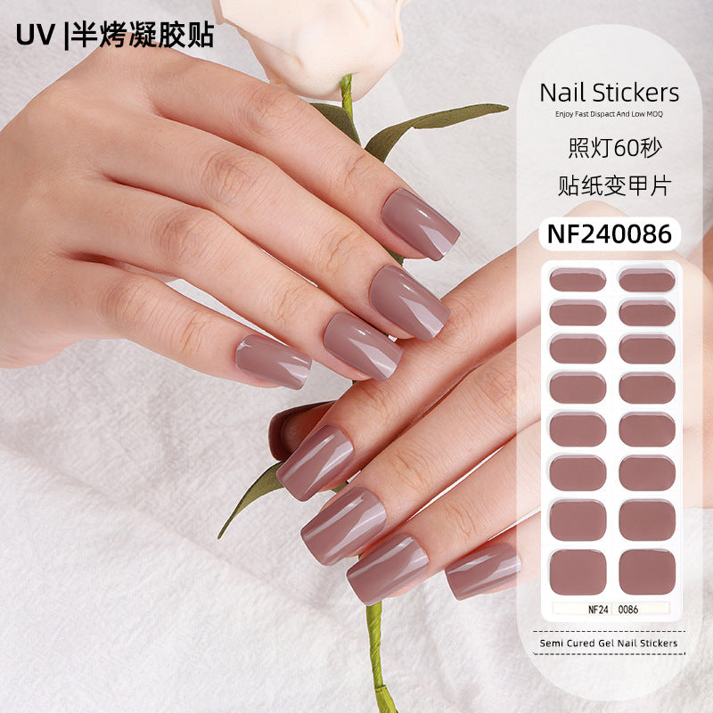 Zhengxiang factory custom gel nail stickers solid color uv light nail polish gel japanese and korean semi-cured nail stickers wholesale