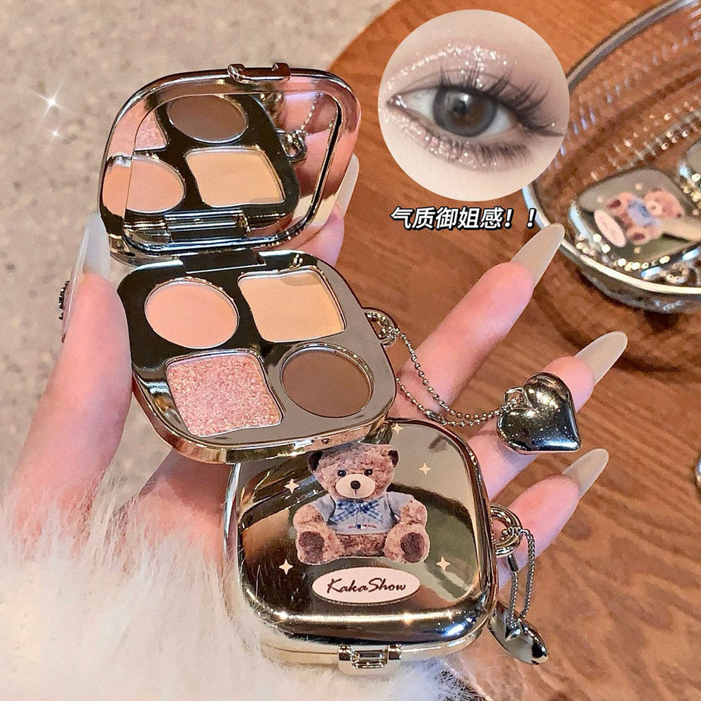 Kakashow light & shadow bear eyeshadow palette - 4 colors: shimmer, fine glitter, matte, waterproof, everyday earth tones