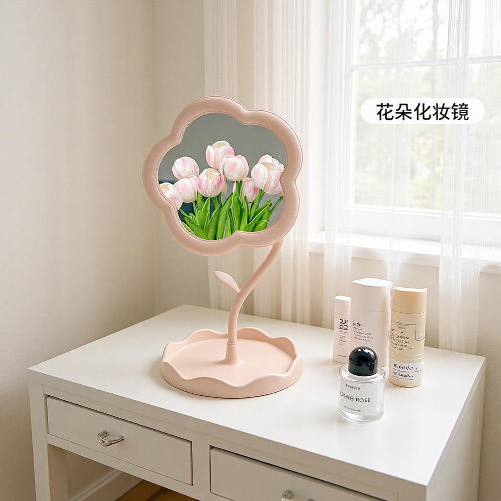 Floral makeup mirror - cute & chic desktop vanity mirror for girls, perfect for dorms, portable storage, and home use
