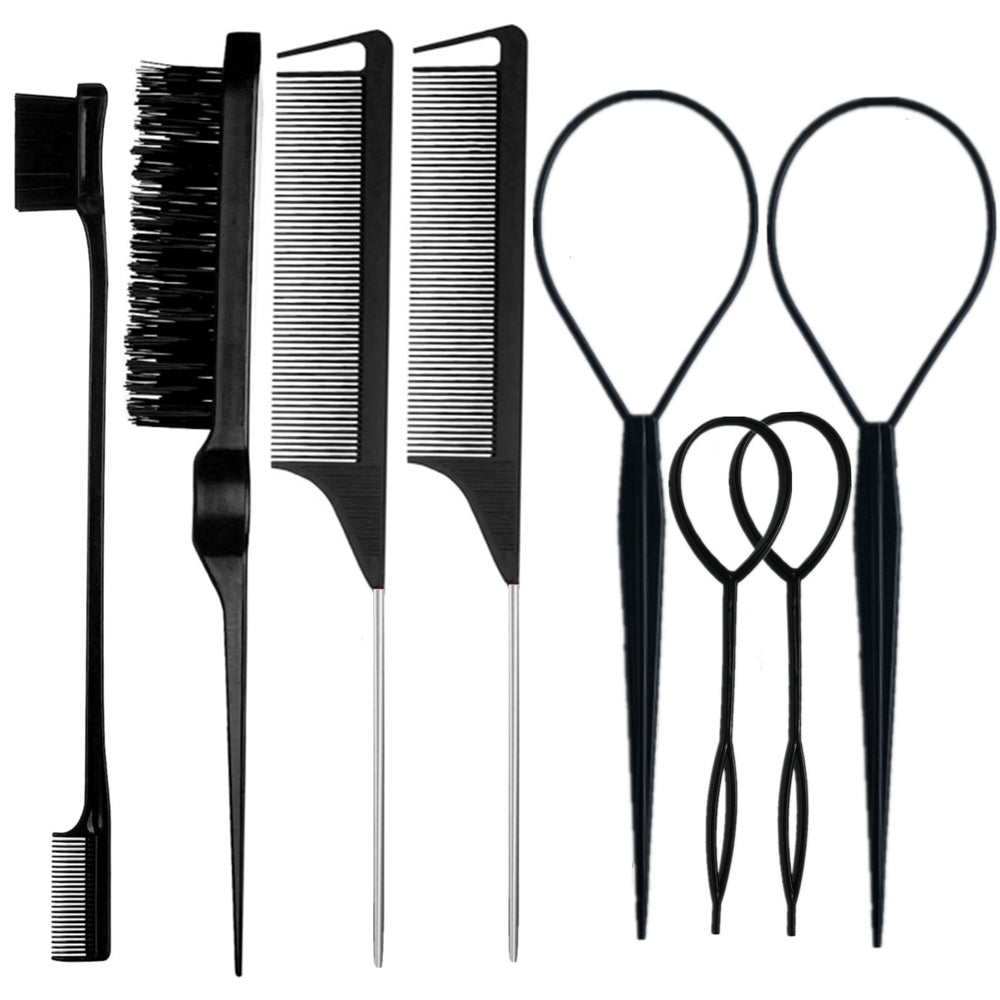 wholesale perm and dye hair sectioning comb eight-piece set stainless steel pointed tail comb non-slip high temperature resistant hair comb
