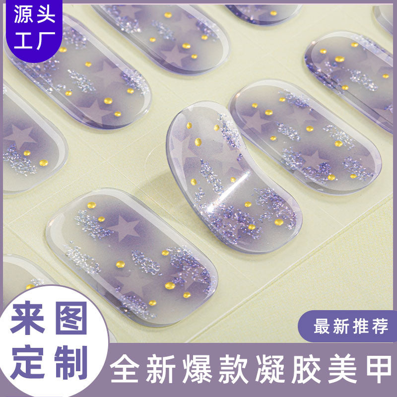 Zhengxiang personalized french gel manicure stickers hot glitter powder fashionuv baking lamp hardening semi-cured nail stickers