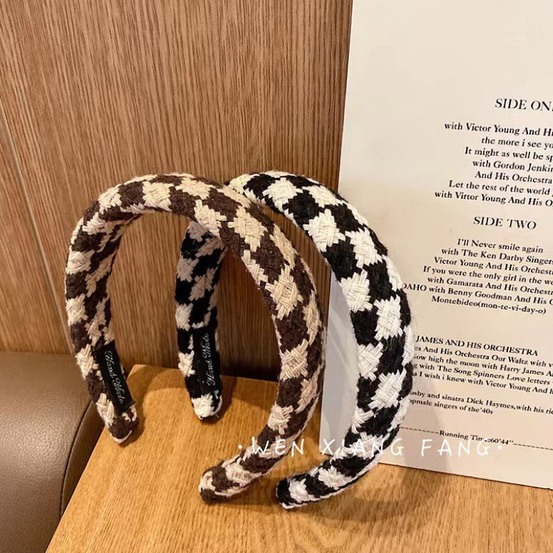 Houndstooth fabric headband for women easiest for match outing high skull hair press wide-brimmed hairpin headband popular 2024 new arrival