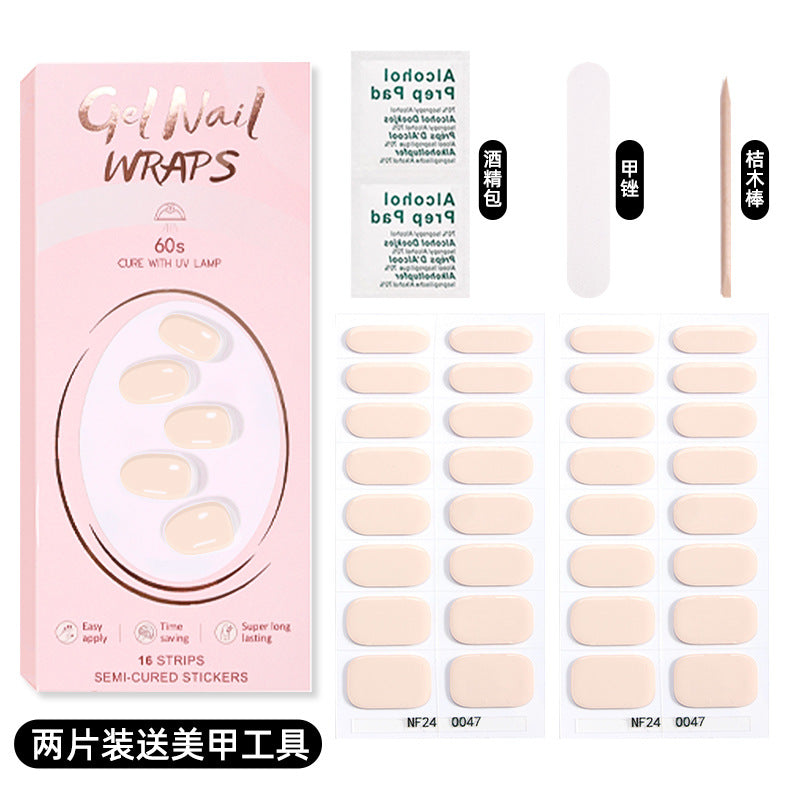 Zhengxiang custom gel nail stickers solid color 32 fingers two-piece set korean uv light semi-cured nail stickers waterproof