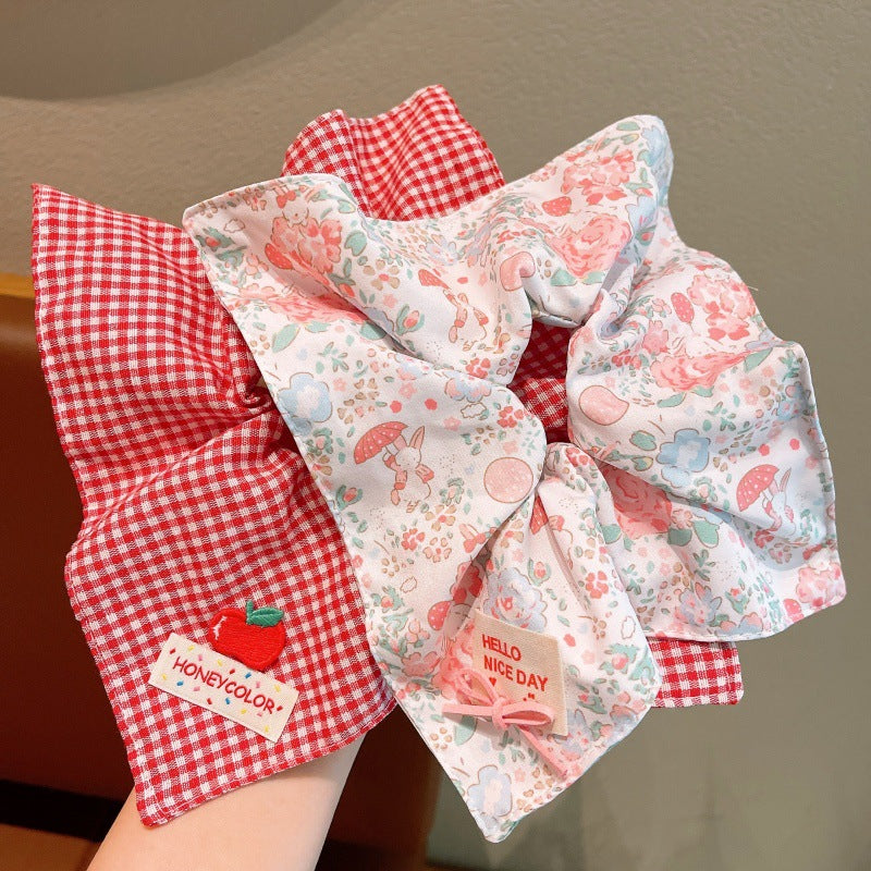 Floral kids square scarf large intestine hair tie girl 2025new arrivaltie ponytail hair rope female princess ball head headwear