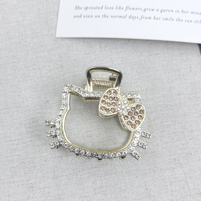 Girly heart diamond kt cat metal clip back head hair shark clip k-style half-tied hair cat hair clip headwear