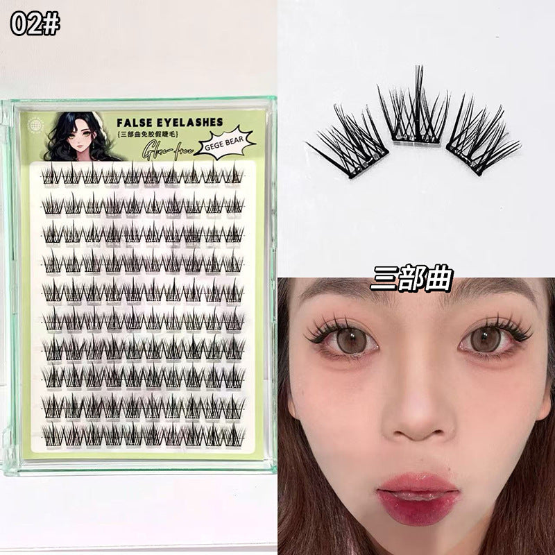 Gege bear self-adhesive glue-free false eyelashes - natural sunflower trilogy, individual cluster segmented manga eyelashes