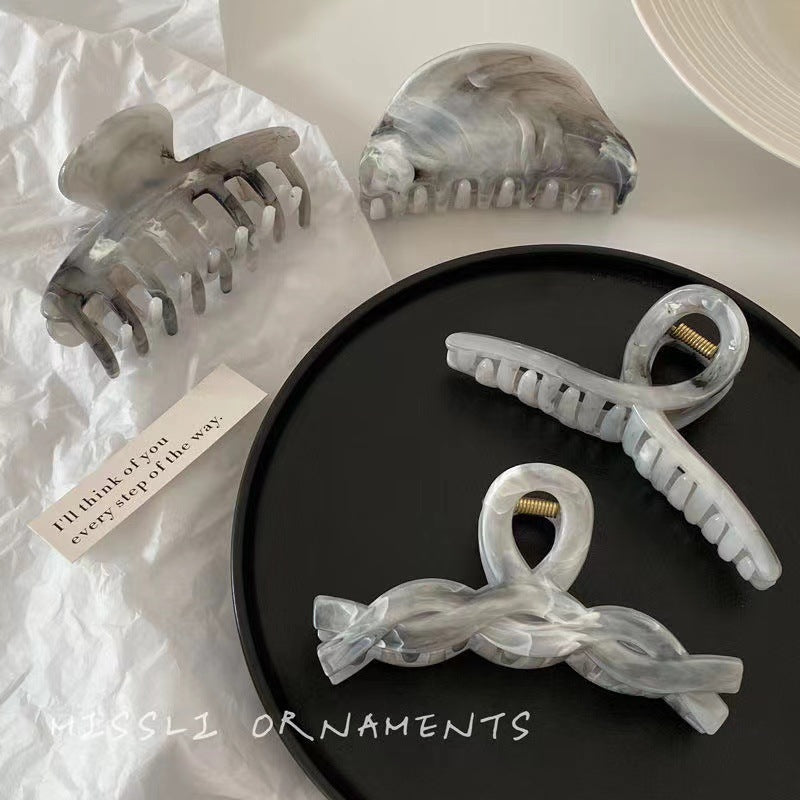 Super fairy ink smudged hair clip casualretro back of the head clip elegant shark clip headwear gray chinese style female