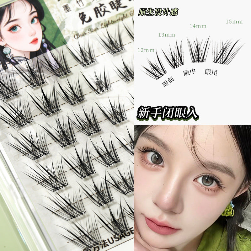Xixiqingqiuhu self-adhesive glue-free fake eyelashes chinoiserie fox style oblique flying natureartificial single cluster segmented eyelashes